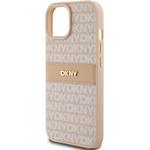 DKNY PU Leather Repeat Pattern Tonal Stripe kryt pre iPhone 15, ružový