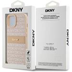 DKNY PU Leather Repeat Pattern Tonal Stripe kryt pre iPhone 15, ružový