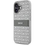 DKNY PU Leather Repeat Pattern Tonal Stripe kryt pre iPhone 16, béžový