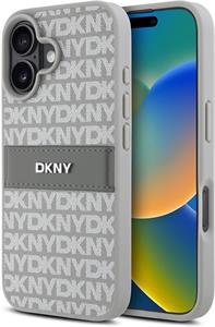 DKNY PU Leather Repeat Pattern Tonal Stripe kryt pre iPhone 16, béžový