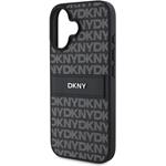 DKNY PU Leather Repeat Pattern Tonal Stripe kryt pre iPhone 16, čierny