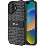 DKNY PU Leather Repeat Pattern Tonal Stripe kryt pre iPhone 16, čierny