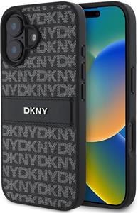 DKNY PU Leather Repeat Pattern Tonal Stripe kryt pre iPhone 16, čierny