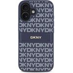 DKNY PU Leather Repeat Pattern Tonal Stripe kryt pre iPhone 16, modrý