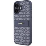 DKNY PU Leather Repeat Pattern Tonal Stripe kryt pre iPhone 16, modrý