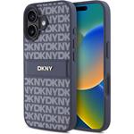 DKNY PU Leather Repeat Pattern Tonal Stripe kryt pre iPhone 16, modrý