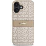 DKNY PU Leather Repeat Pattern Tonal Stripe kryt pre iPhone 16 Plus, ružový