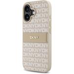 DKNY PU Leather Repeat Pattern Tonal Stripe kryt pre iPhone 16 Plus, ružový