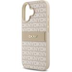 DKNY PU Leather Repeat Pattern Tonal Stripe kryt pre iPhone 16 Plus, ružový