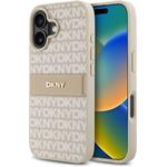 DKNY PU Leather Repeat Pattern Tonal Stripe kryt pre iPhone 16 Plus, ružový