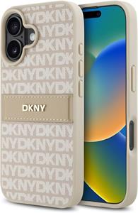 DKNY PU Leather Repeat Pattern Tonal Stripe kryt pre iPhone 16 Plus, ružový