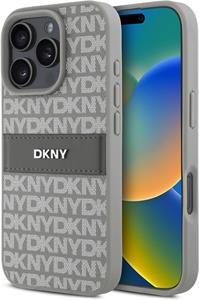 DKNY PU Leather Repeat Pattern Tonal Stripe kryt pre iPhone 16 Pro, béžový