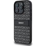 DKNY PU Leather Repeat Pattern Tonal Stripe kryt pre iPhone 16 Pro, čierny