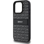 DKNY PU Leather Repeat Pattern Tonal Stripe kryt pre iPhone 16 Pro, čierny