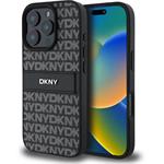 DKNY PU Leather Repeat Pattern Tonal Stripe kryt pre iPhone 16 Pro Max, čierny