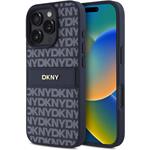 DKNY PU Leather Repeat Pattern Tonal Stripe kryt pre iPhone 16 Pro Max, modrý