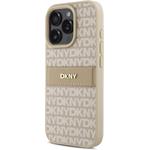 DKNY PU Leather Repeat Pattern Tonal Stripe kryt pre iPhone 16 Pro Max, ružový