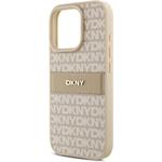 DKNY PU Leather Repeat Pattern Tonal Stripe kryt pre iPhone 16 Pro Max, ružový