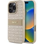 DKNY PU Leather Repeat Pattern Tonal Stripe kryt pre iPhone 16 Pro Max, ružový