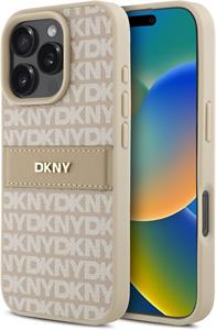 DKNY PU Leather Repeat Pattern Tonal Stripe kryt pre iPhone 16 Pro Max, ružový