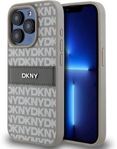 DKNY PU Leather Repeat Pattern Tonal Stripe Zadní Kryt pro iPhone 15 Pro Max Beige