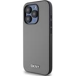 DKNY PU Leather Silver Metal Logo Magsafe kryt pre iPhone 15 Pro Max, sivý