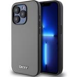 DKNY PU Leather Silver Metal Logo Magsafe kryt pre iPhone 15 Pro Max, sivý