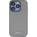 DKNY PU Leather Silver Metal Logo Magsafe kryt pre iPhone 15 Pro, sivý
