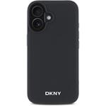 DKNY PU Leather Silver Metal Logo Magsafe kryt pre iPhone 16, čierny