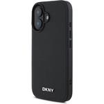 DKNY PU Leather Silver Metal Logo Magsafe kryt pre iPhone 16, čierny