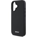 DKNY PU Leather Silver Metal Logo Magsafe kryt pre iPhone 16, čierny