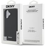 DKNY PU Leather Silver Metal Logo Magsafe kryt pre iPhone 16, čierny