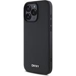 DKNY PU Leather Silver Metal Logo Magsafe kryt pre iPhone 16 Pro, čierny