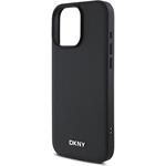 DKNY PU Leather Silver Metal Logo Magsafe kryt pre iPhone 16 Pro, čierny