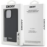 DKNY PU Leather Silver Metal Logo Magsafe kryt pre iPhone 16 Pro, čierny