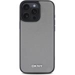 DKNY PU Leather Silver Metal Logo Magsafe kryt pre iPhone 16 Pro Max, sivá