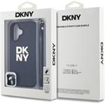 DKNY PU Leather Stack Logo Wrist Strap kryt pre iPhone 16, čierny