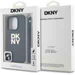 DKNY PU Leather Stack Logo Wrist Strap kryt pre iPhone 16 Pro, čierny