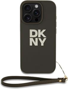 DKNY PU Leather Stack Logo Wrist Strap kryt pre iPhone 16 Pro Max, zelený