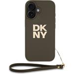 DKNY PU Leather Stack Logo Wrist Strap kryt pre iPhone 16, zelený