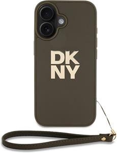 DKNY PU Leather Stack Logo Wrist Strap kryt pre iPhone 16, zelený