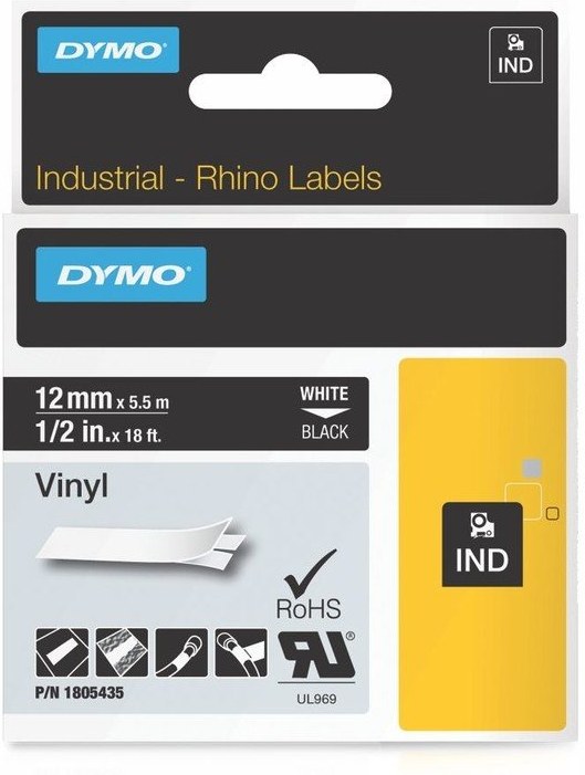 Dymo 1805435 12mm, čierna / biela tlač, 5.5m, vinylová