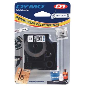 Dymo D1 16960 19mm, biela / čierna tlač, 5.5m, permanentná polyesterová