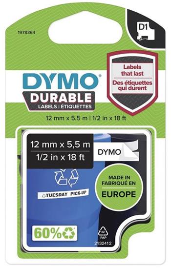 Dymo D1 1978364 12mm, biela / čierna tlač, 5.5m, permanentná vinylová