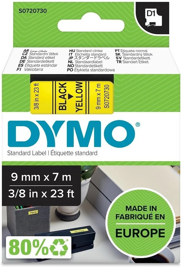 Dymo D1 40918 9mm, žltá / čierna tlač, 7m