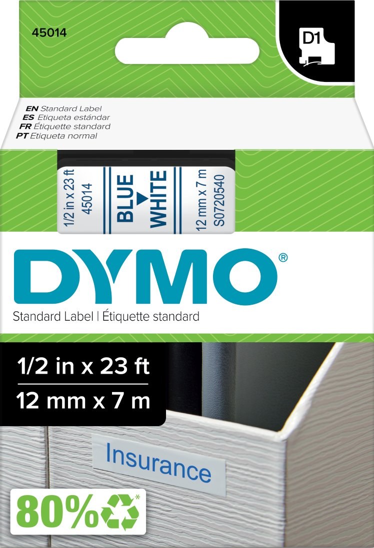 Dymo D1 45014 12mm, biela / modrá tlač, 7m