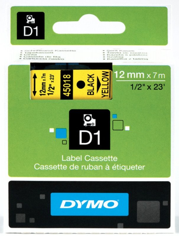 Dymo D1 45018 12mm, žltá / čierna tlač, 7m