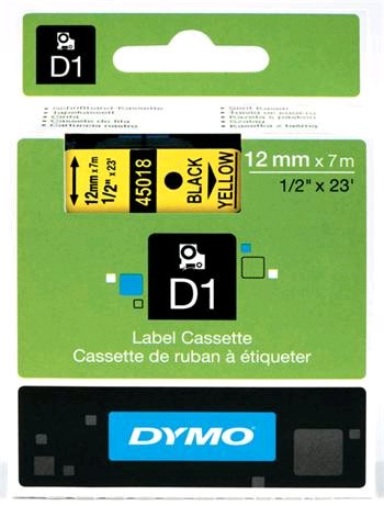 Dymo D1 45018 Black On Yellow Tape (12mm)