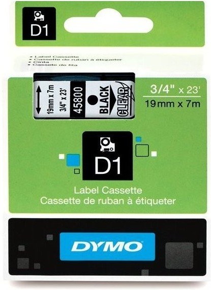 Dymo D1 45800 19mm, priehľadná / čierna tlač, 7m