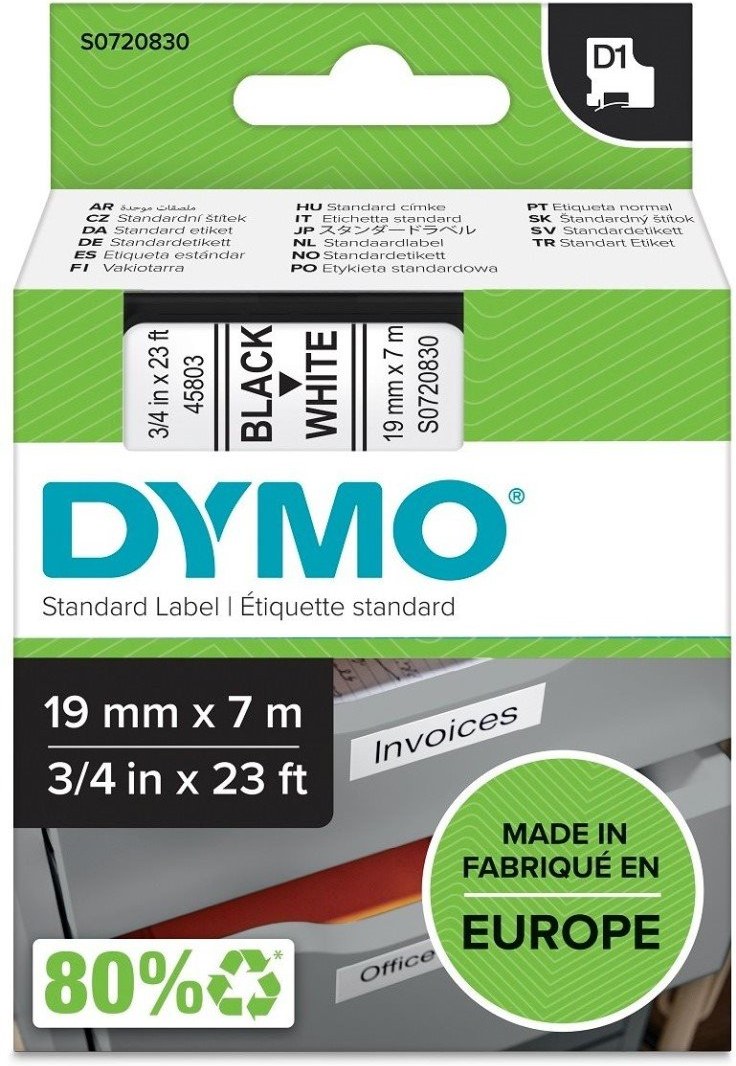 Dymo D1 45803 19mm, biela / čierna tlač, 7m